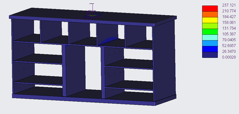 Static analysis showing stress in stand (psi) under the weight of the TV